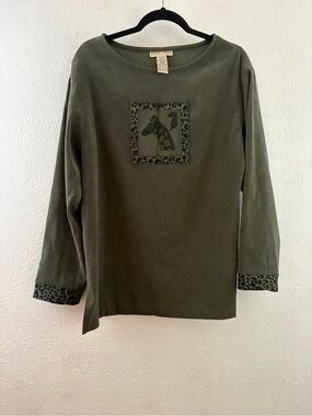 Sweet Jessie olive green central giraffe leopard-print long sleeve hem size 12